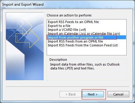 Outlook data file window