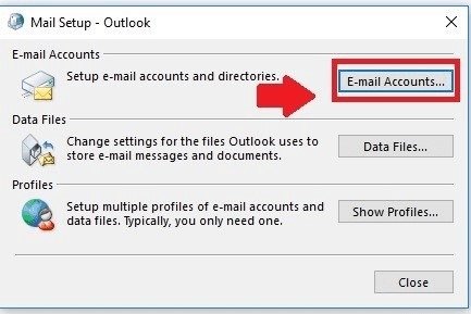 Email accounts option