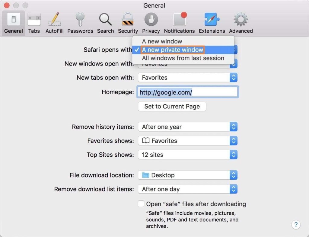 disable private browsing safari mac terminal